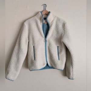 Ivory Ella Sherpa Zip-Up Fleece Jacket – Cream & Ice Blue – Size XS